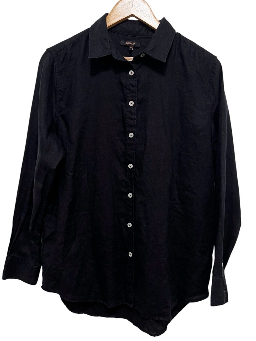 Quince 100% Linen Black Long Sleeve Button Down Shirt Size Medium